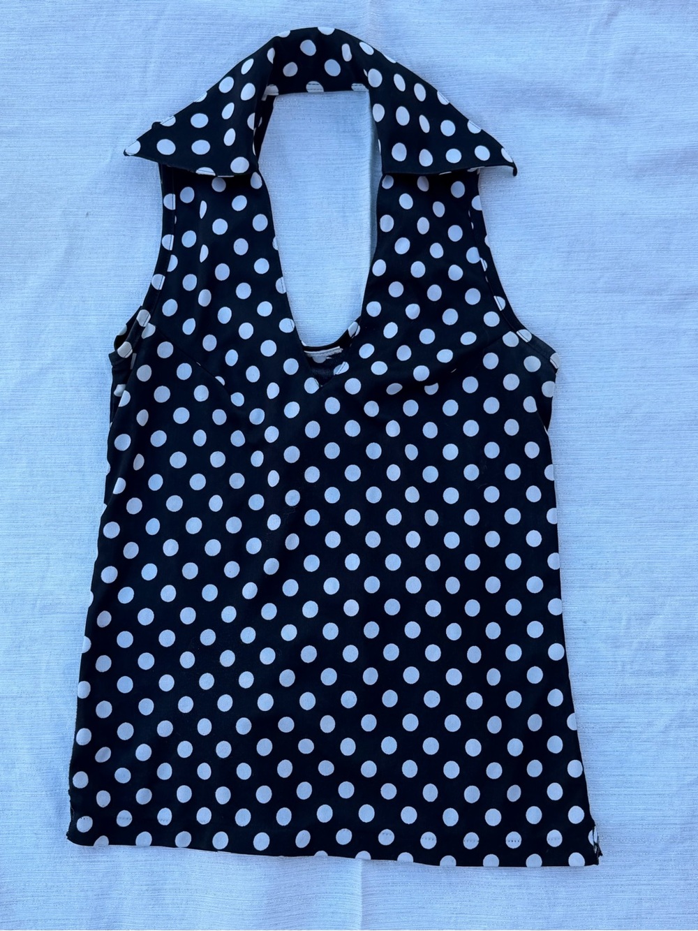 Black & White Polka Dot Sleeveless Collared Tank